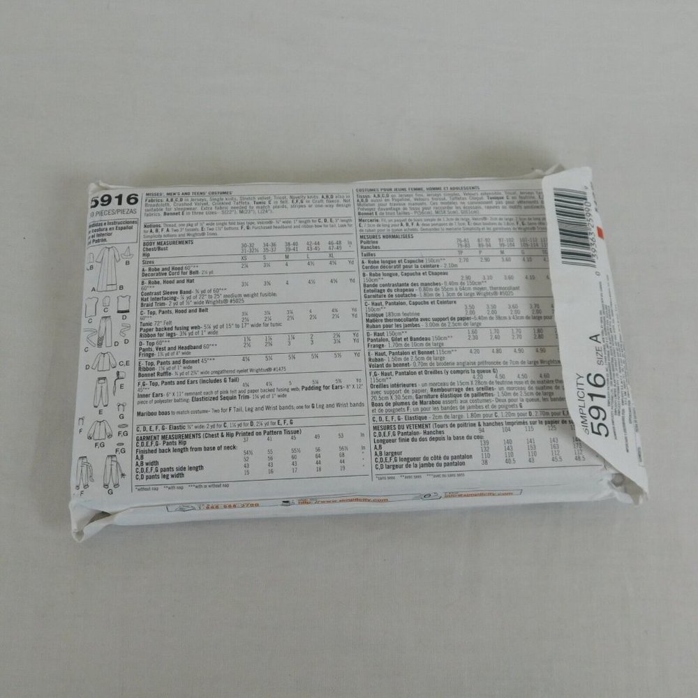 Simplicity 5916 Costumes Ninja Hippie Grim Reaper Cat Wizard Adult Sizes XS - XL - Picture 2 of 3